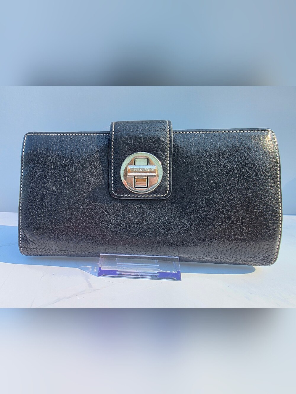Tiffany & Co. Black Leather Clutch with Silver Turn Lock